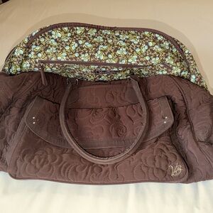 Vera Bradley Quilted Brown Travel Tote with Floral Interior